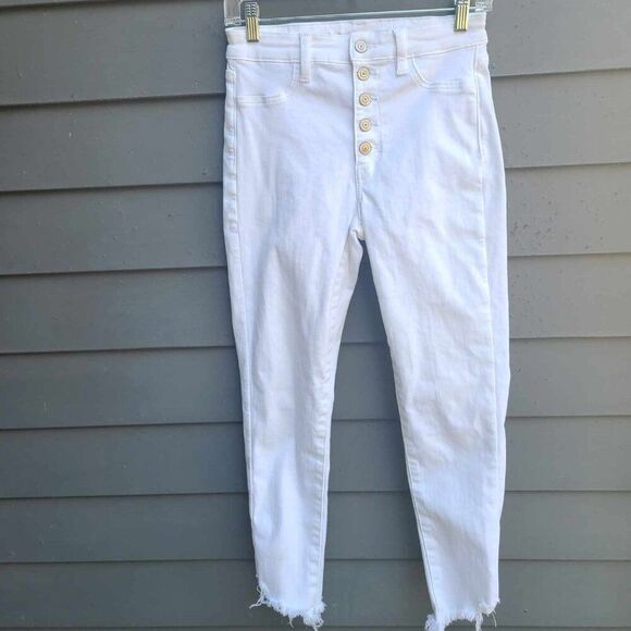 American Eagle 5 Button Fly White Super Hi Rise Jegging Crop Jeans 4 R - Picture 1 of 13